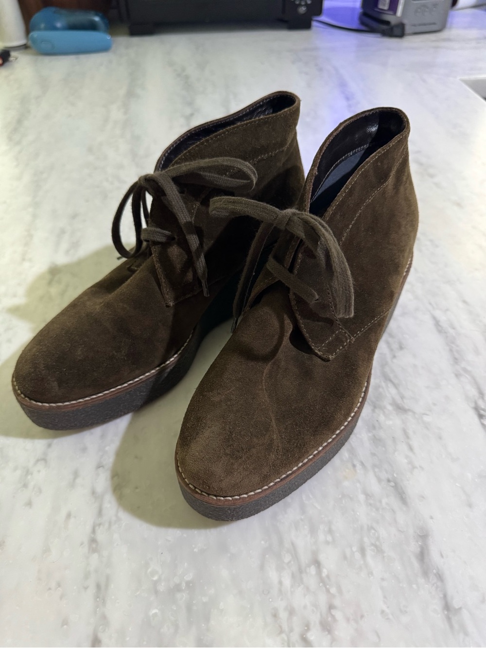 Aquatalia Italian Made Women’s Neutral Olive Fall Suede Lace-Up Platform Boots 7